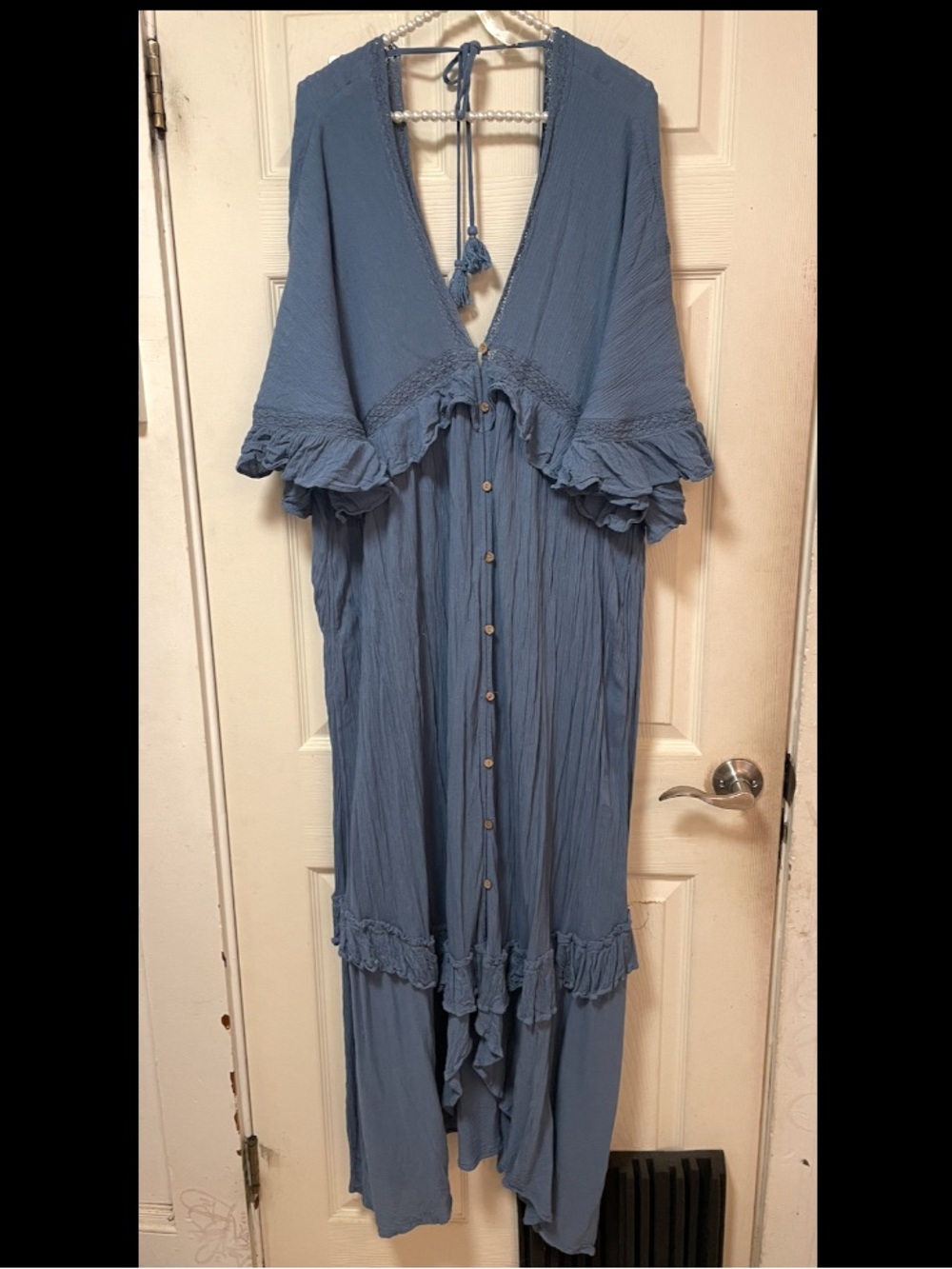 Free People Endless Summer Paradiso Size Large Blue Maxi Dress Ruffle Fairy EUC